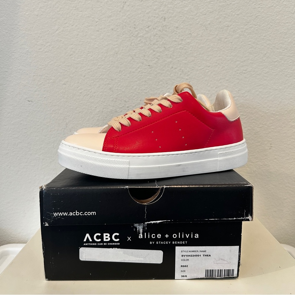 Alice + Olivia Thea Sneaker Women 36 in Red, New in Box